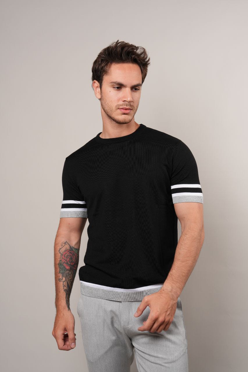 Black powell fine-knit tshirt in black | Flamingo Fits