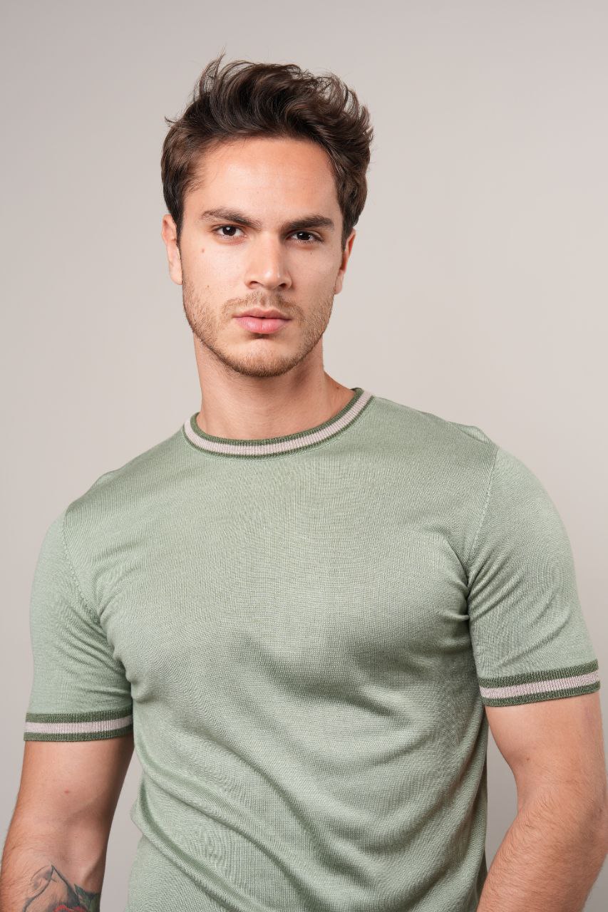 Mint aqua trim knit tshirt in mint aqua | Flamingo Fits