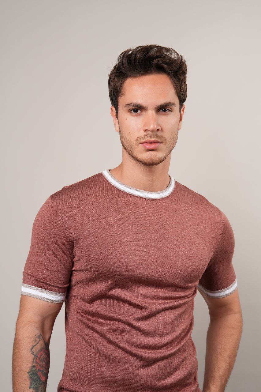 Light peach trim knit tshirt in somow | Flamingo Fits