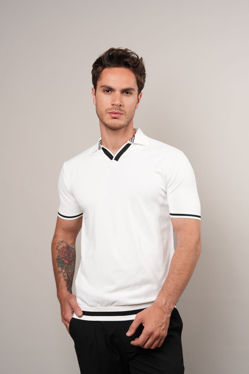 CONTRAST TRIM WHITE POLO NECK