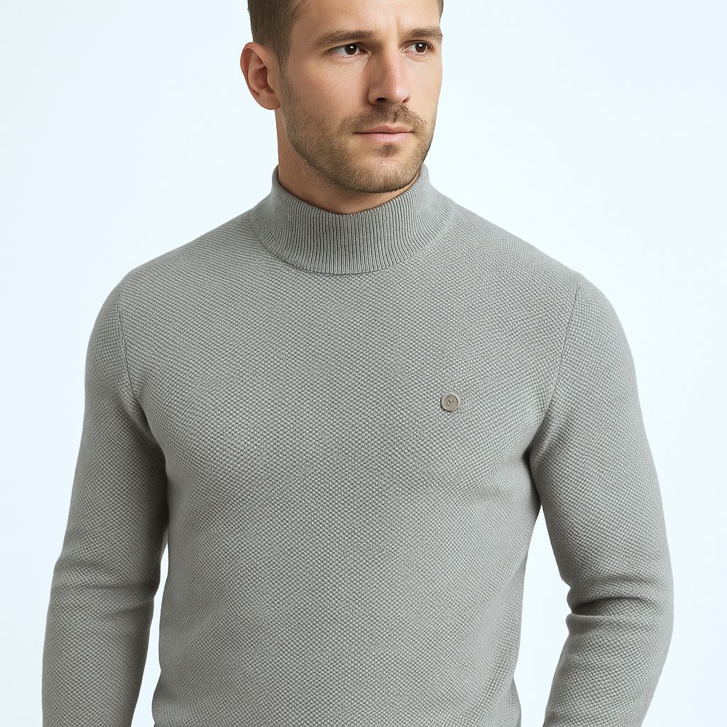 Grey High-Neck Textured Sweater