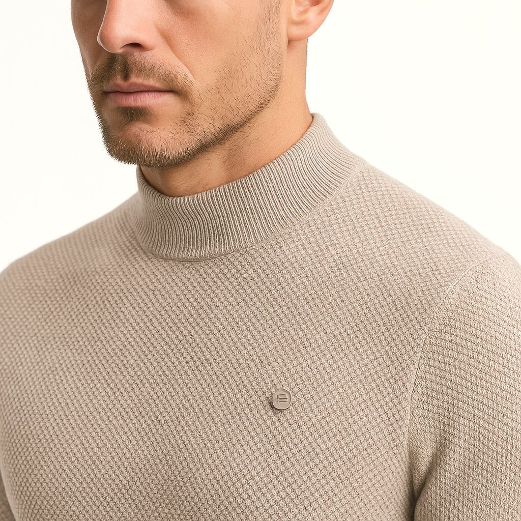 Beige high-neck textured sweater in beij | Flamingo Fits