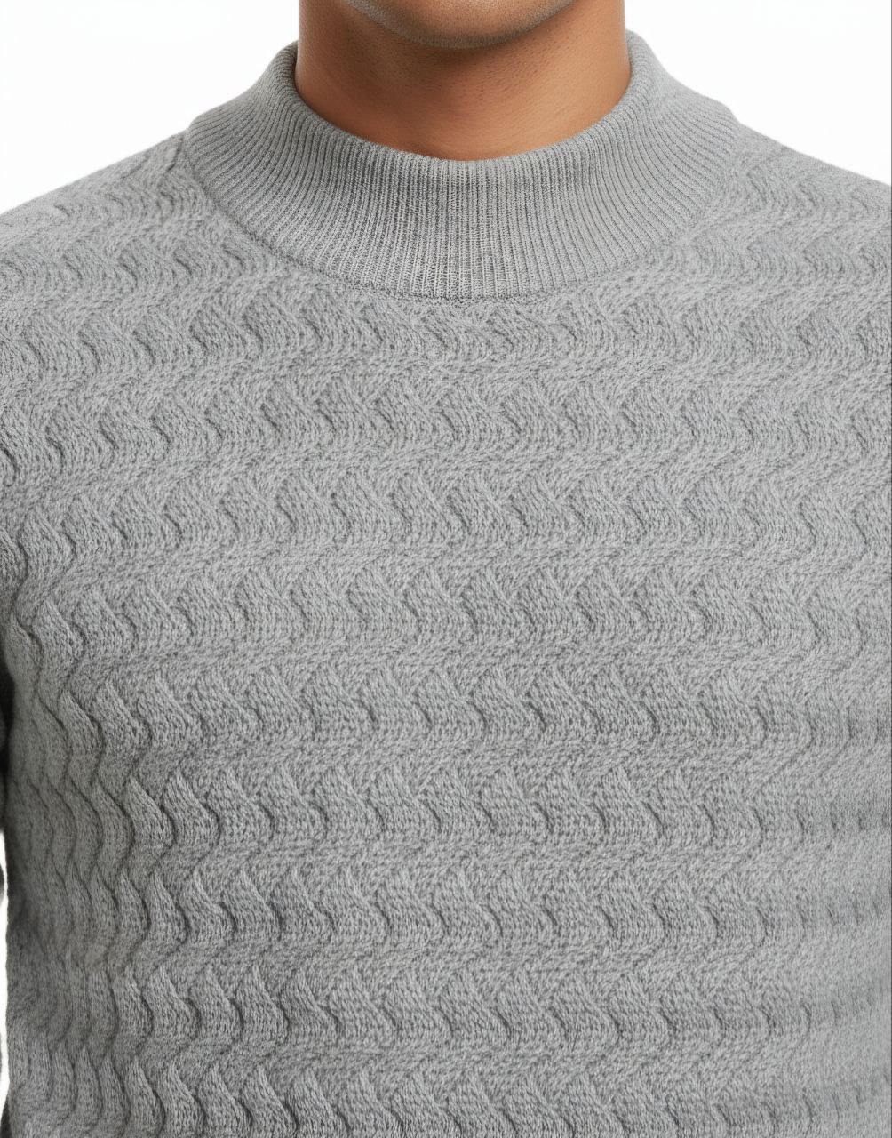 Grey cable-wool high-neck sweater in grey | Flamingo Fits