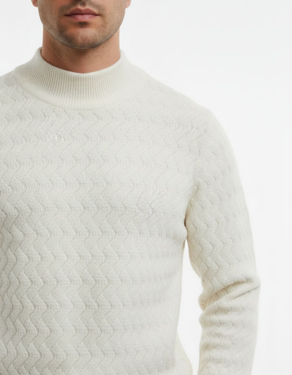 Offwhite Cable-Wool High-Neck Sweater