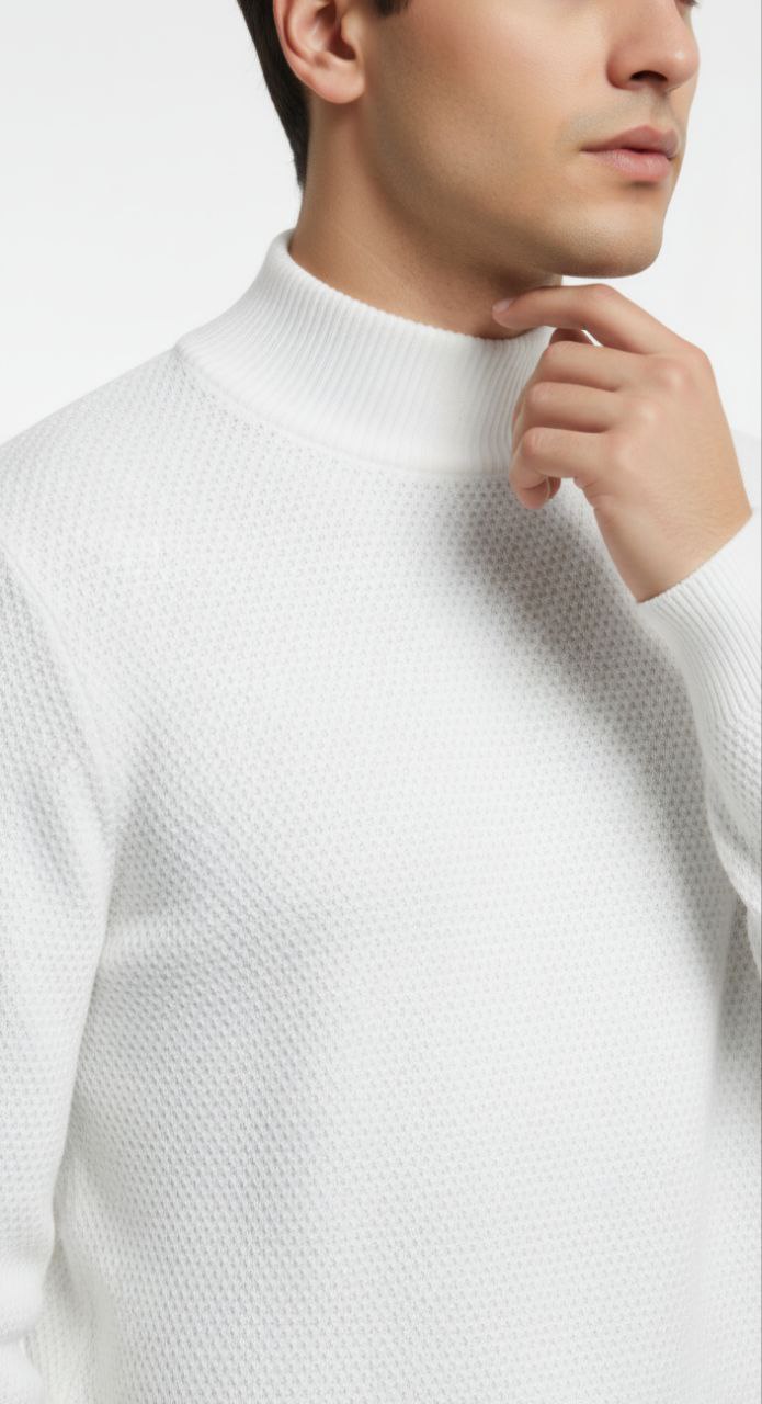 White high-neck textured sweater in white | Flamingo Fits