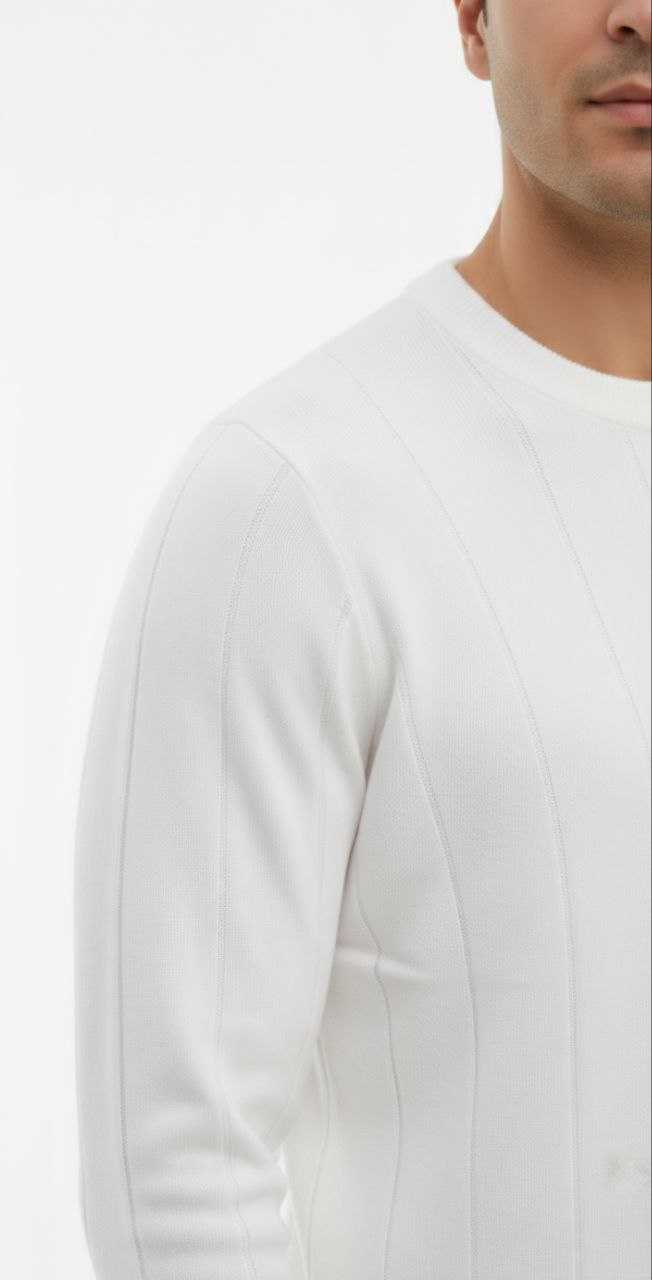 White milan rib crew neck sweater in white | Flamingo Fits