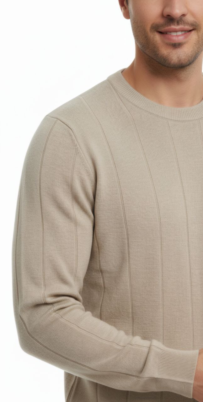 Beige milan rib crew neck sweater in beij | Flamingo Fits