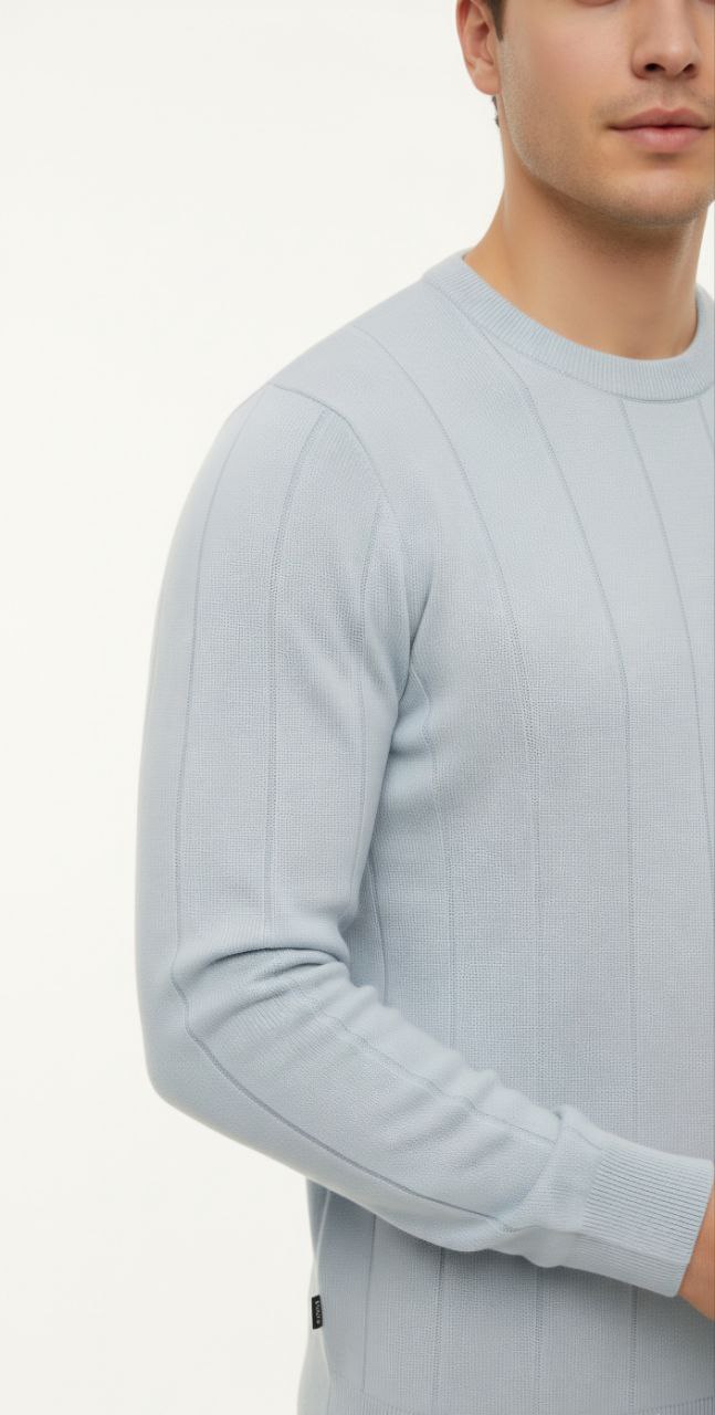 Blue milan rib crew neck sweater in blue | Flamingo Fits