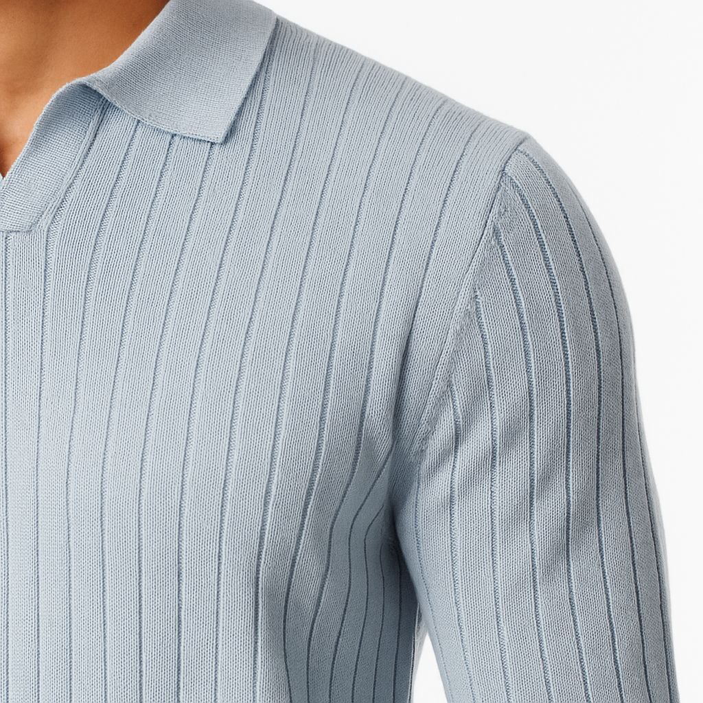 Blue v-neck polo knitted sweater in blue | Flamingo Fits
