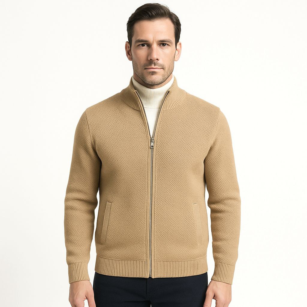 Camel louis zipped cardigan in camel | Flamingo Fits
