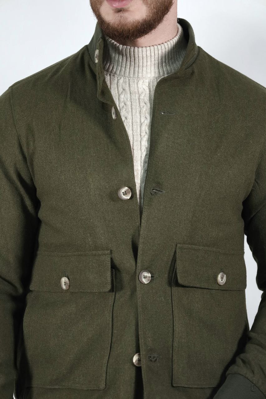 Olive wool flannel bomber jacket in zayte | Flamingo Fits
