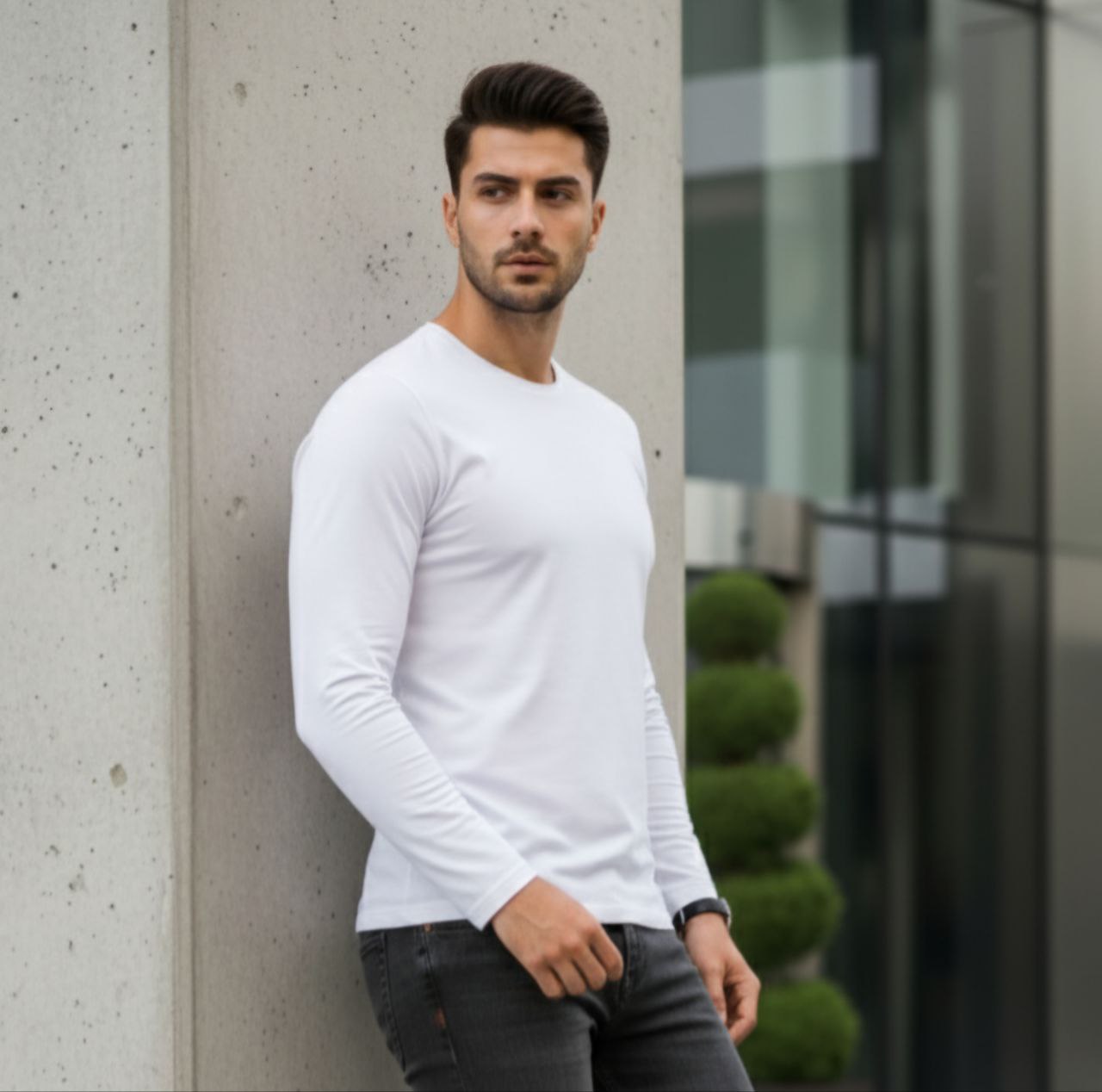 White luxe cotton longslleeve sweater in white | Flamingo Fits