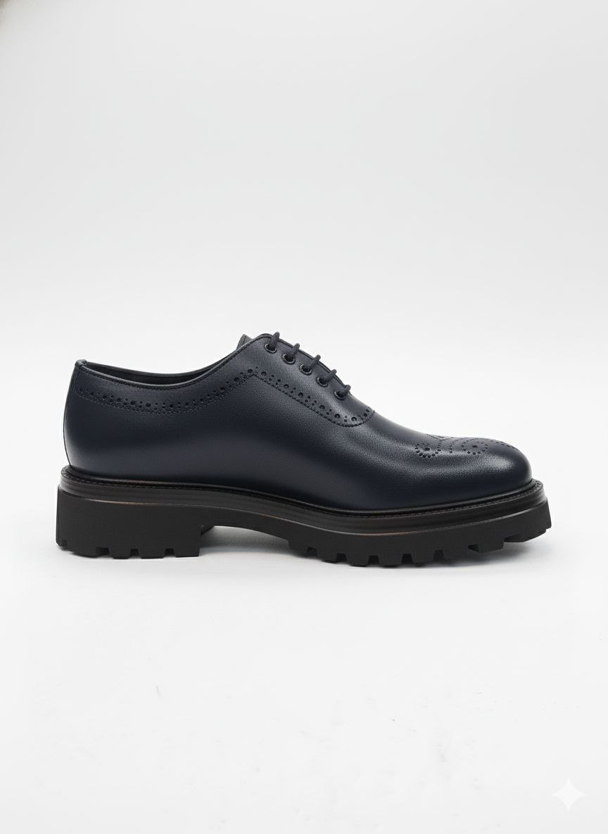 Classic navy brogue rugged shoes in navy | Flamingo Fits