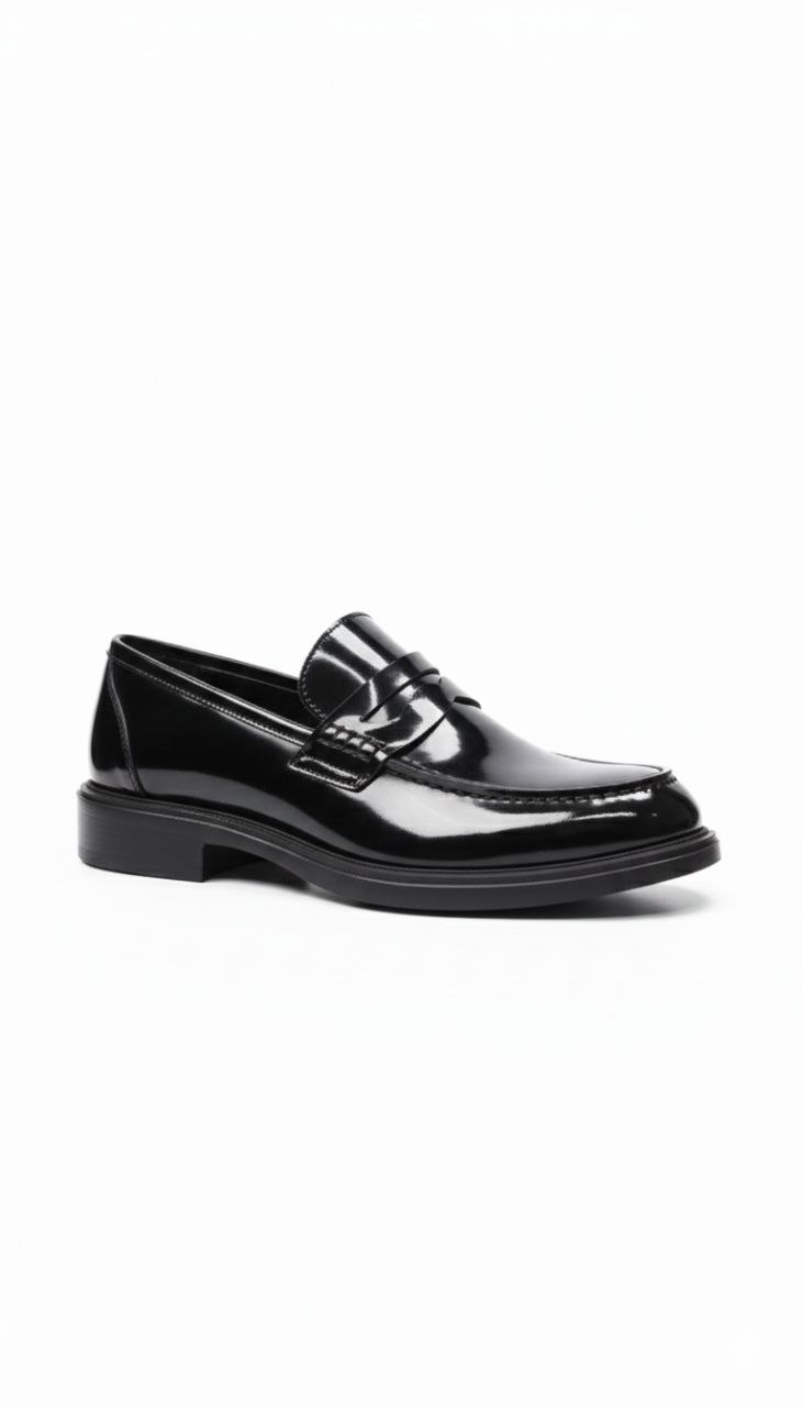 Classic loafers black luxe shoes in black glossy | Flamingo Fits