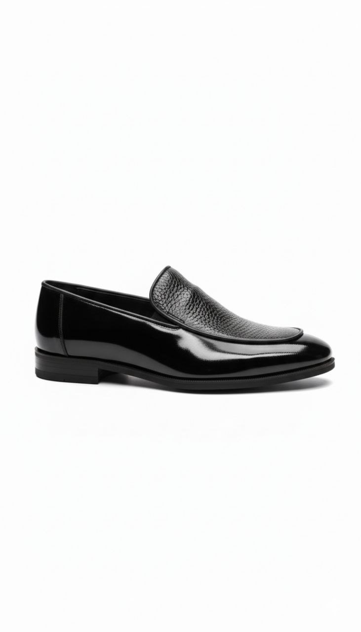 Black marc leather venetian loafer in black glossy | Flamingo Fits
