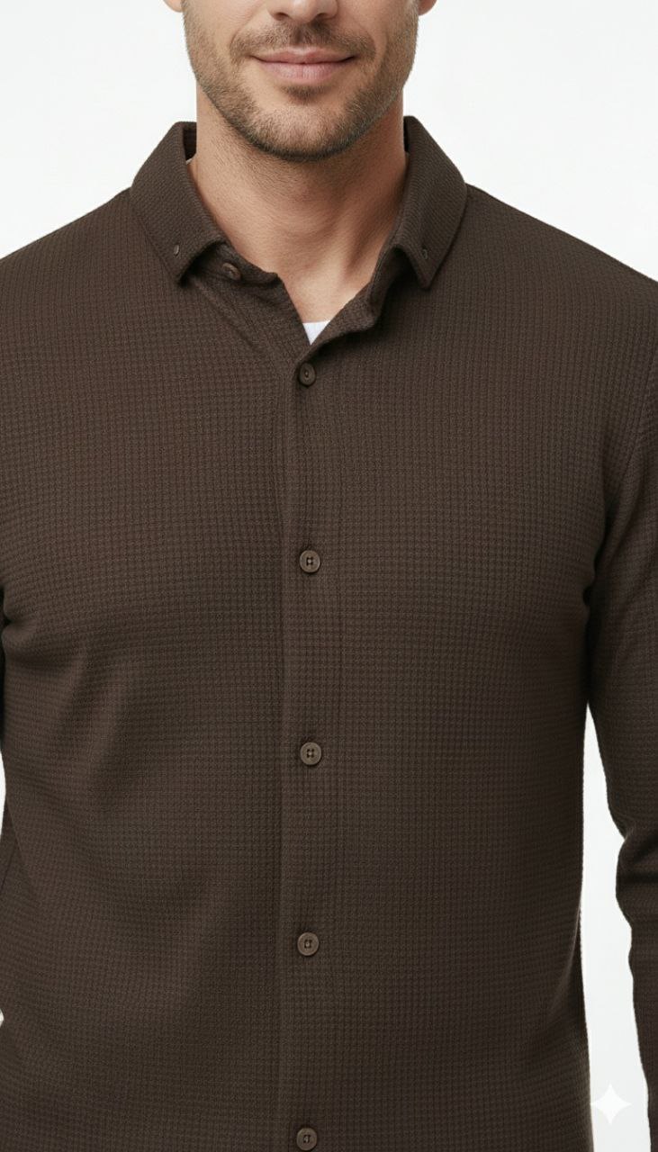 Brown textured weave shirt in brown | Flamingo Fits