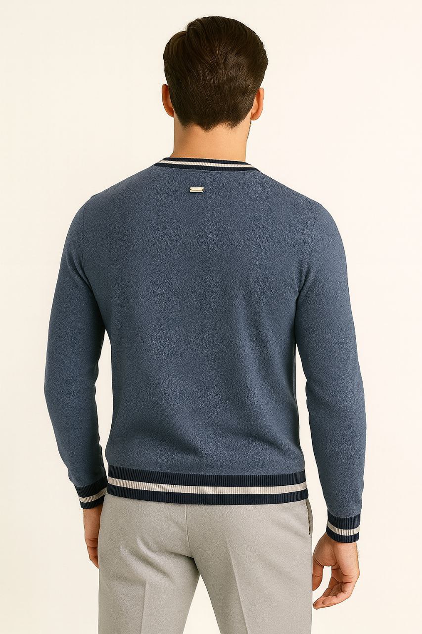 Indigo crewneck trimmed sweater in indigo | Flamingo Fits