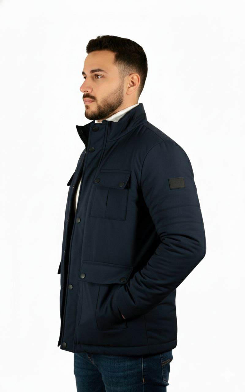 Navy safari waterproof jacket in navy | Flamingo Fits