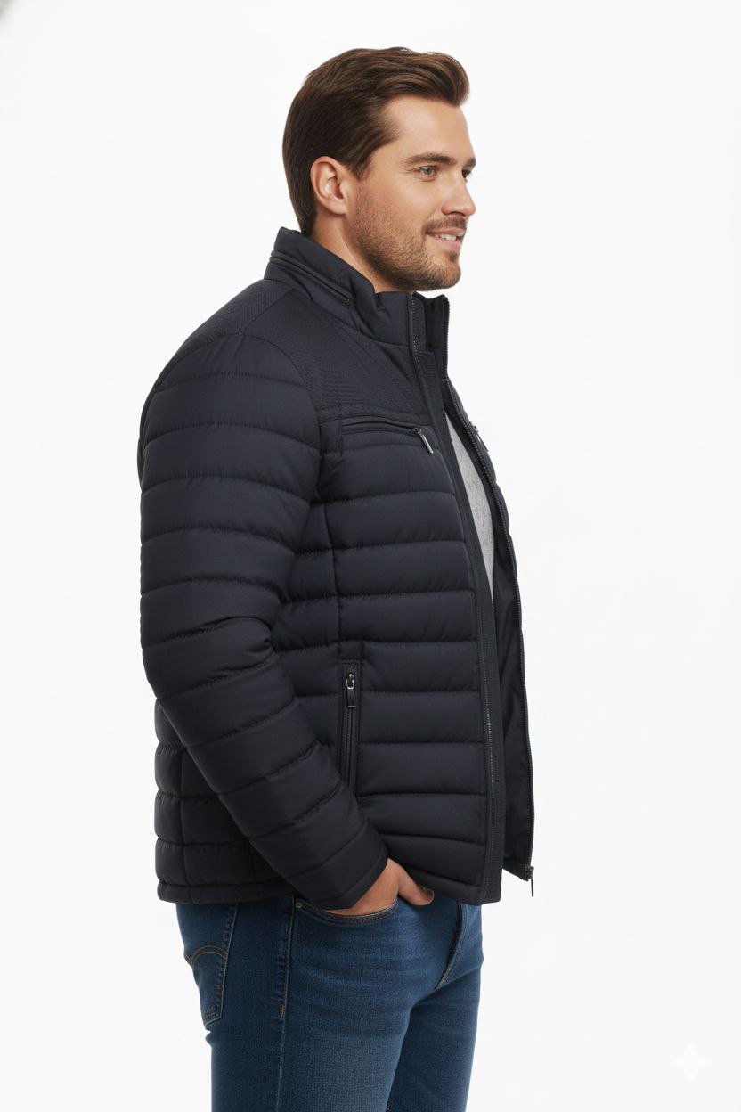 Navy bigsize quilted bomber jacket in navy | Flamingo Fits