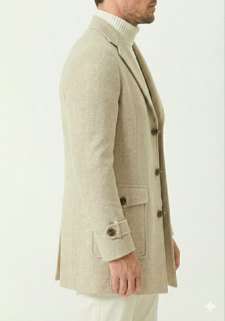 Beige Herringbone Coat