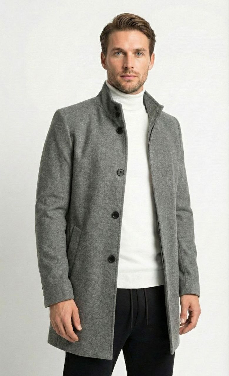 Grey stand-collar coat in grey | Flamingo Fits