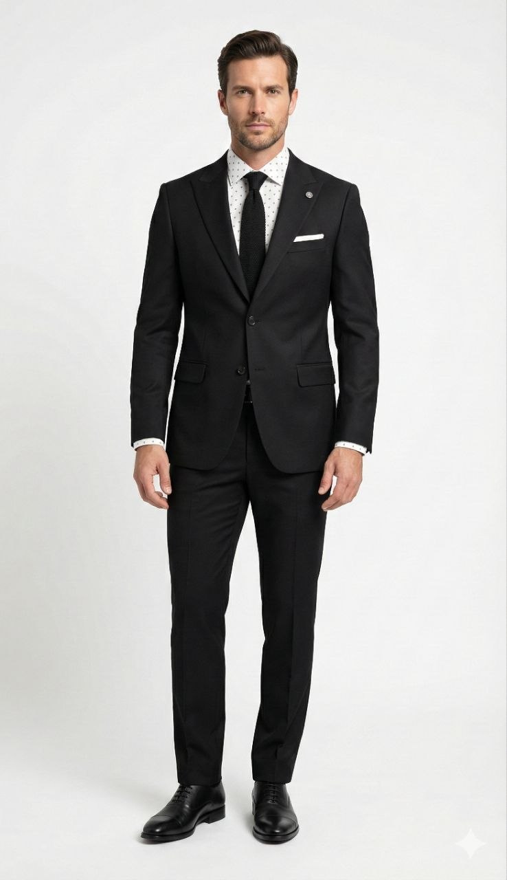 Black peak lapel suit in black | Flamingo Fits