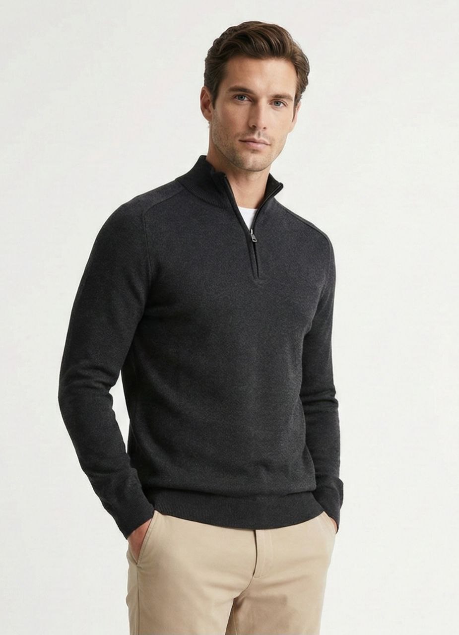 Black high-neck zip-up knit sweater in black | Flamingo Fits