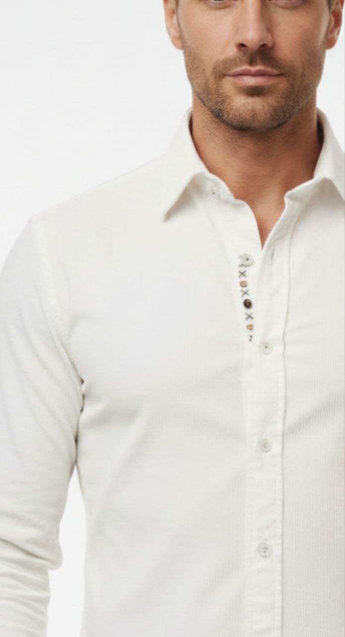 Ivory crest button-down shirt in off white | Flamingo Fits