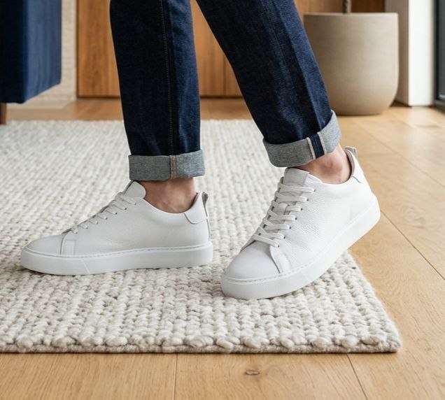 White iconic leather sneakers in white | Flamingo Fits