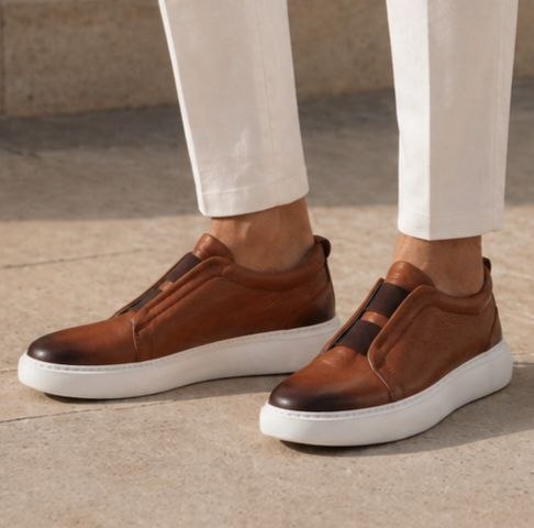 Havan onyx grained slip-on sneakers in havan | Flamingo Fits