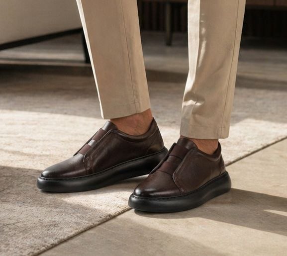 Brown onyx grained slip-on sneakers in brown | Flamingo Fits