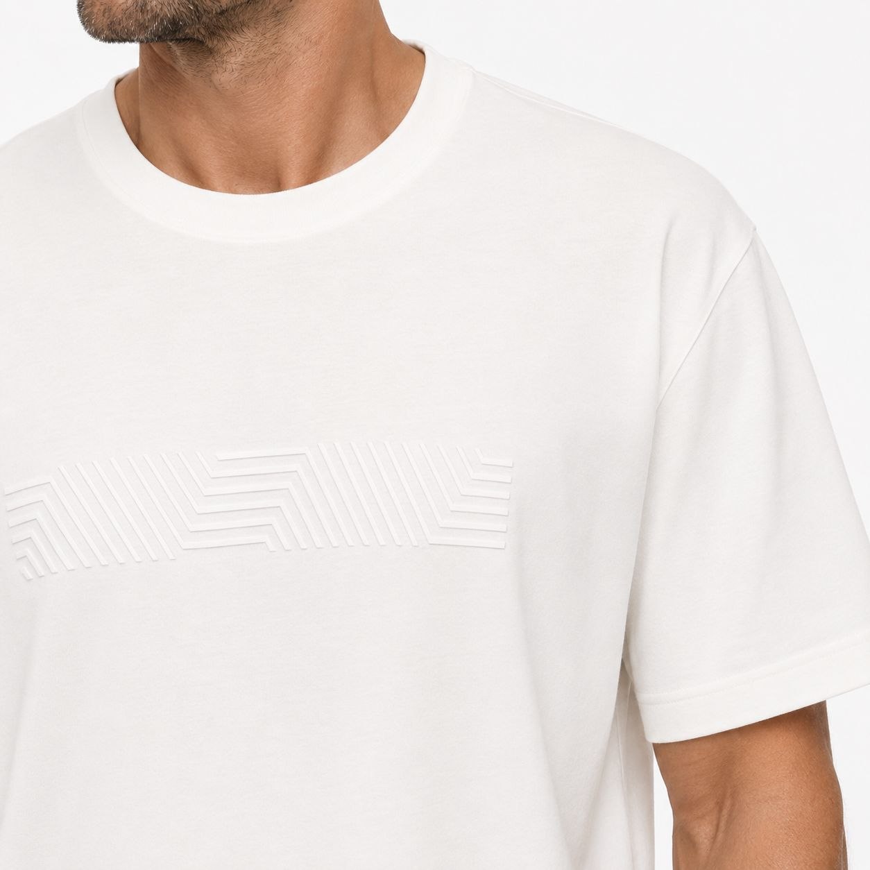 White geometric graphic crewneck tshirt in white | Flamingo Fits