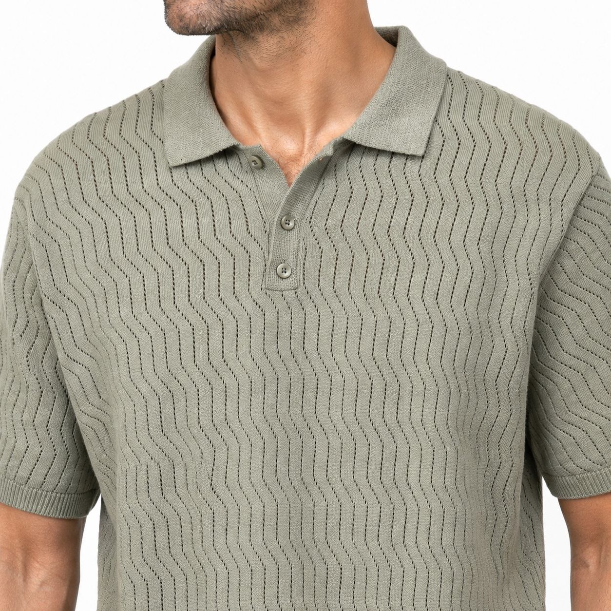 Olive zigzag textured sweater polo in olive | Flamingo Fits