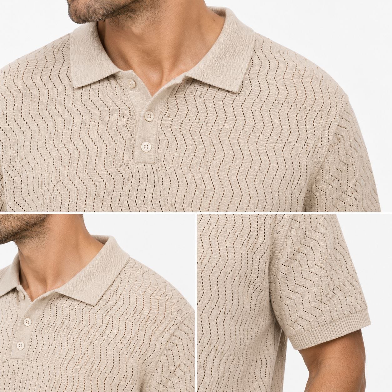 Beige zigzag textured sweater polo in beige | Flamingo Fits