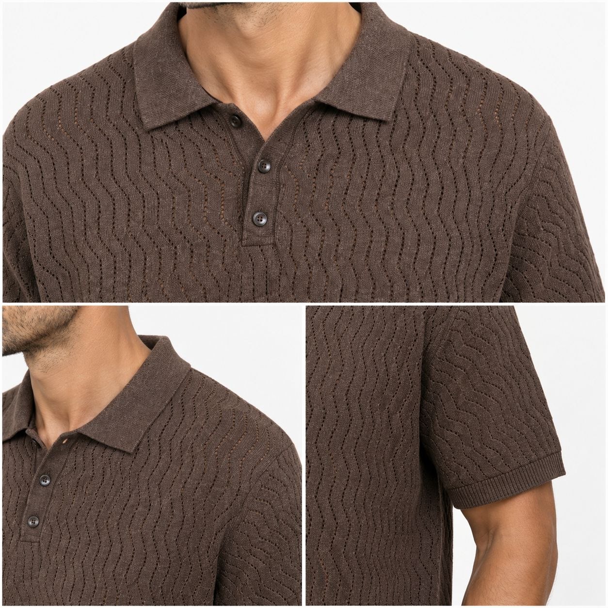 Brown zigzag textured sweater polo in brown | Flamingo Fits