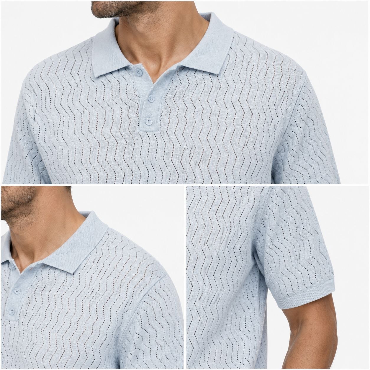 Blue zigzag textured sweater polo in blue | Flamingo Fits