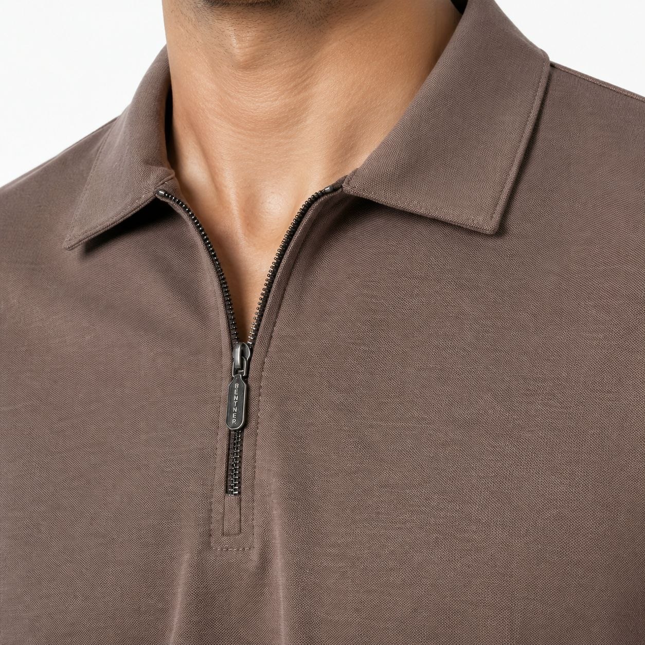 Brown signature half-zip tshirt in brown | Flamingo Fits