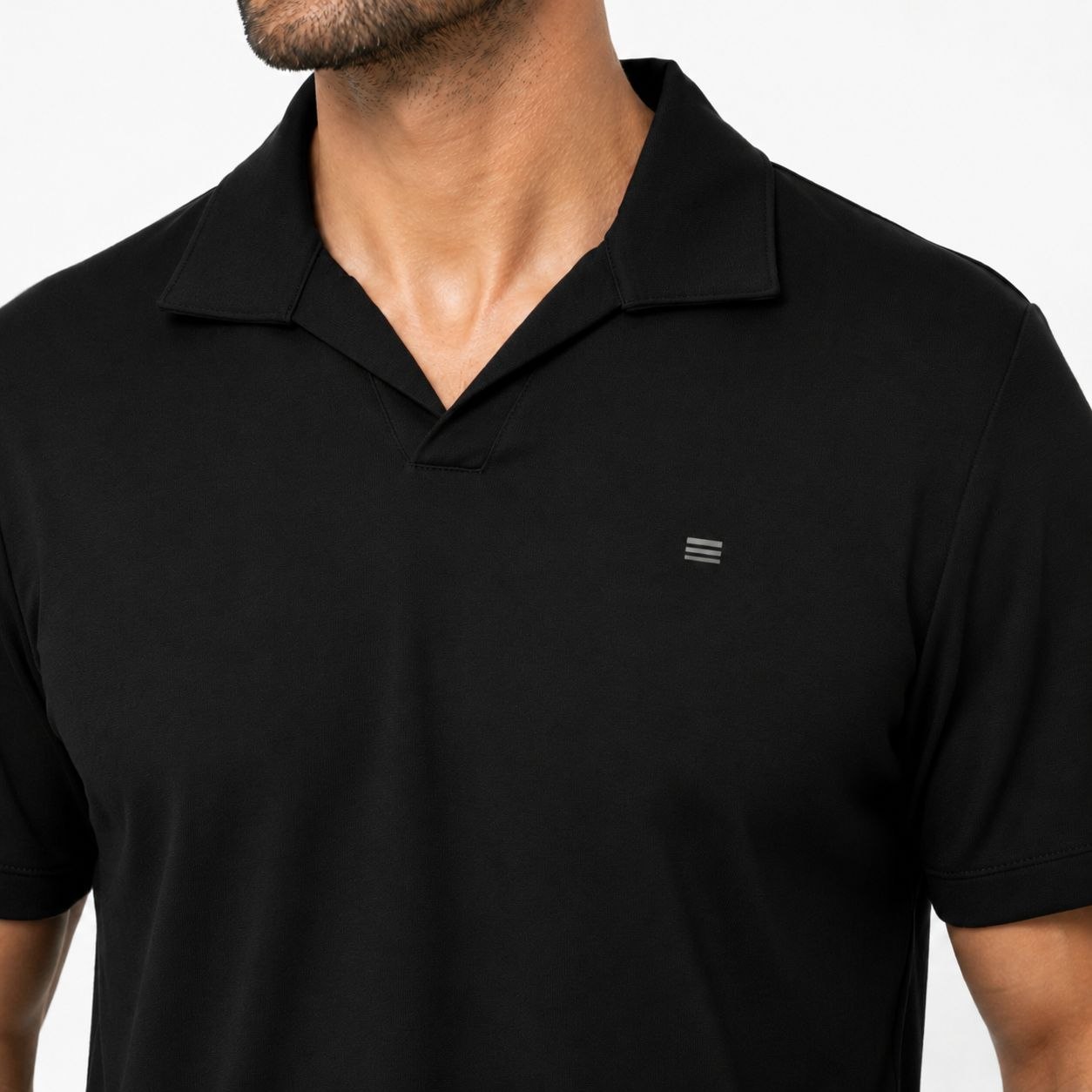 Black vante open-collar t-shirt in black | Flamingo Fits