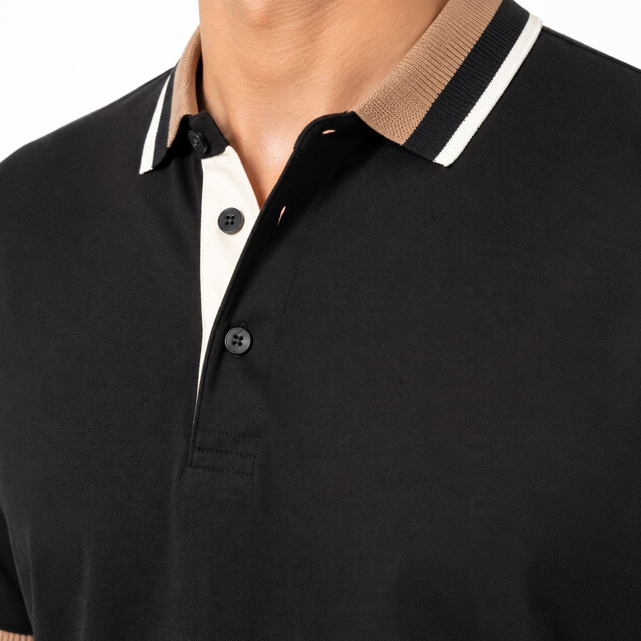 Black tipped heritage polo tshirt in black | Flamingo Fits