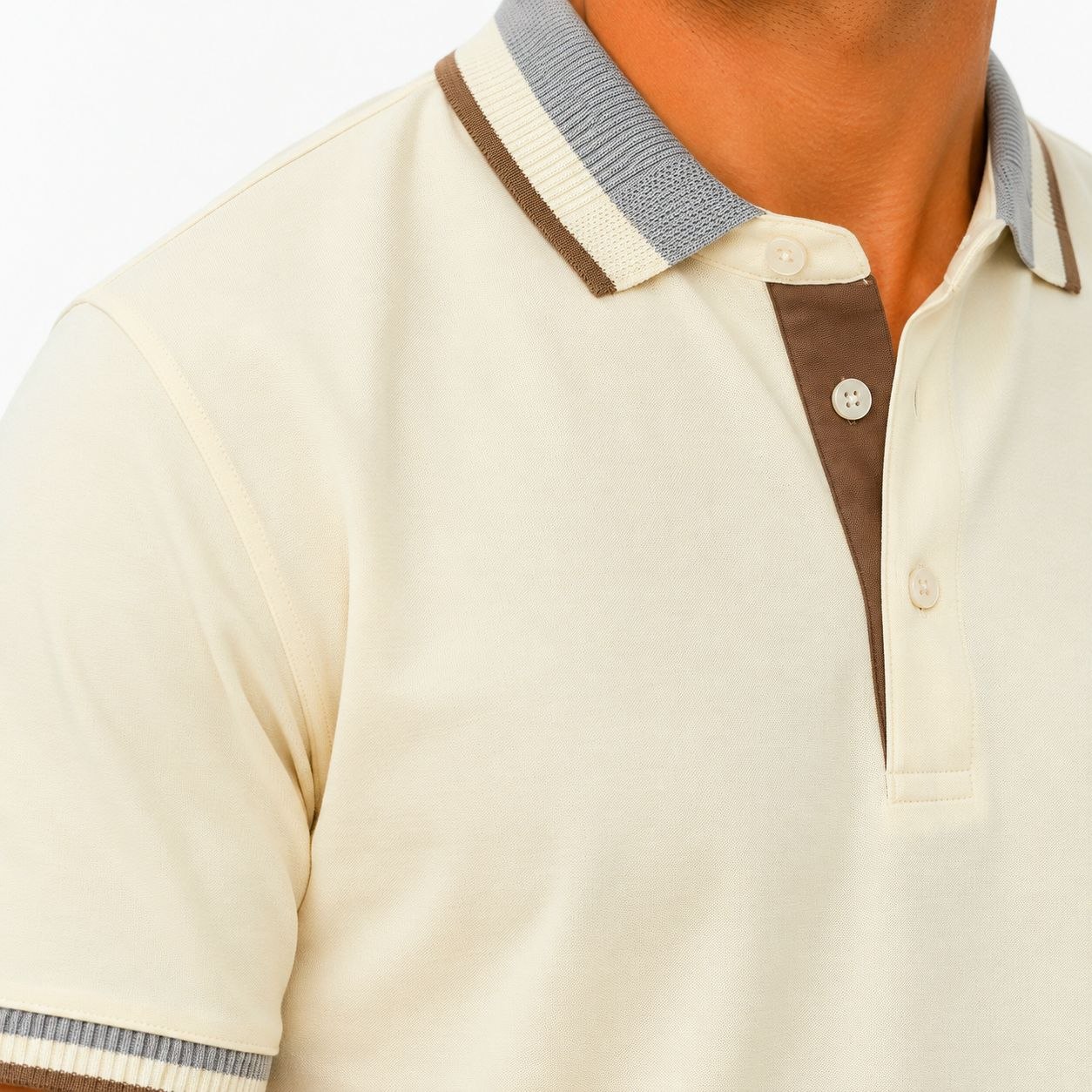 Off-white tipped heritage polo tshirt in off white | Flamingo Fits