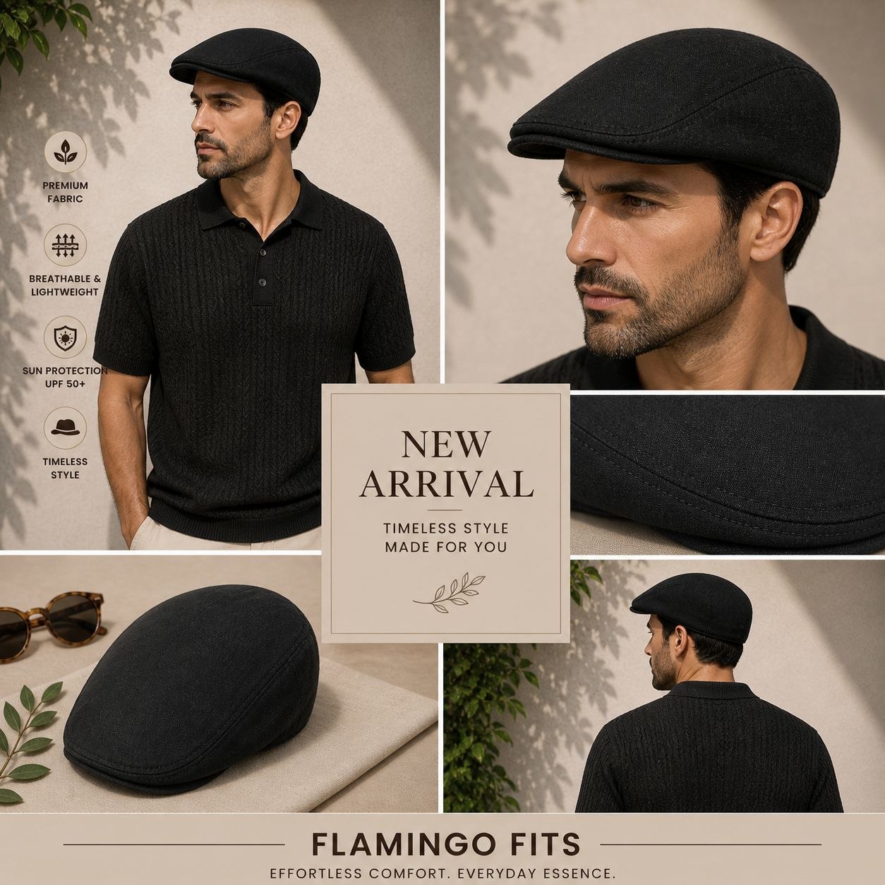 Black plain flat cap in black | Flamingo Fits