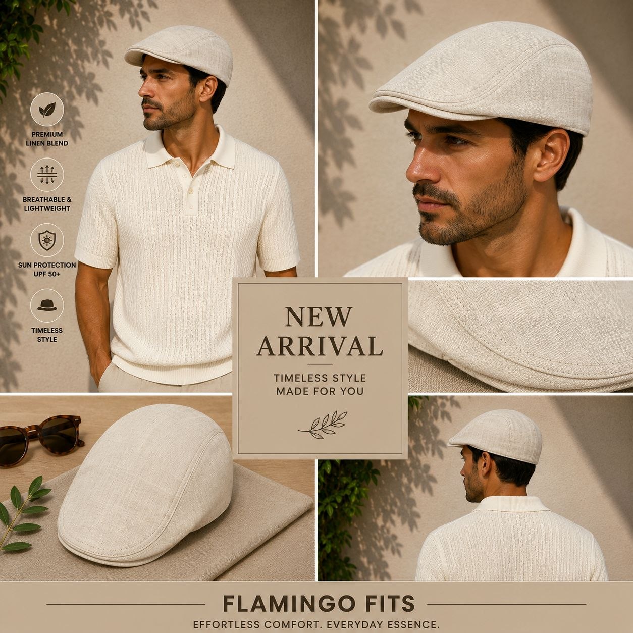 Beige flat cap in off white | Flamingo Fits