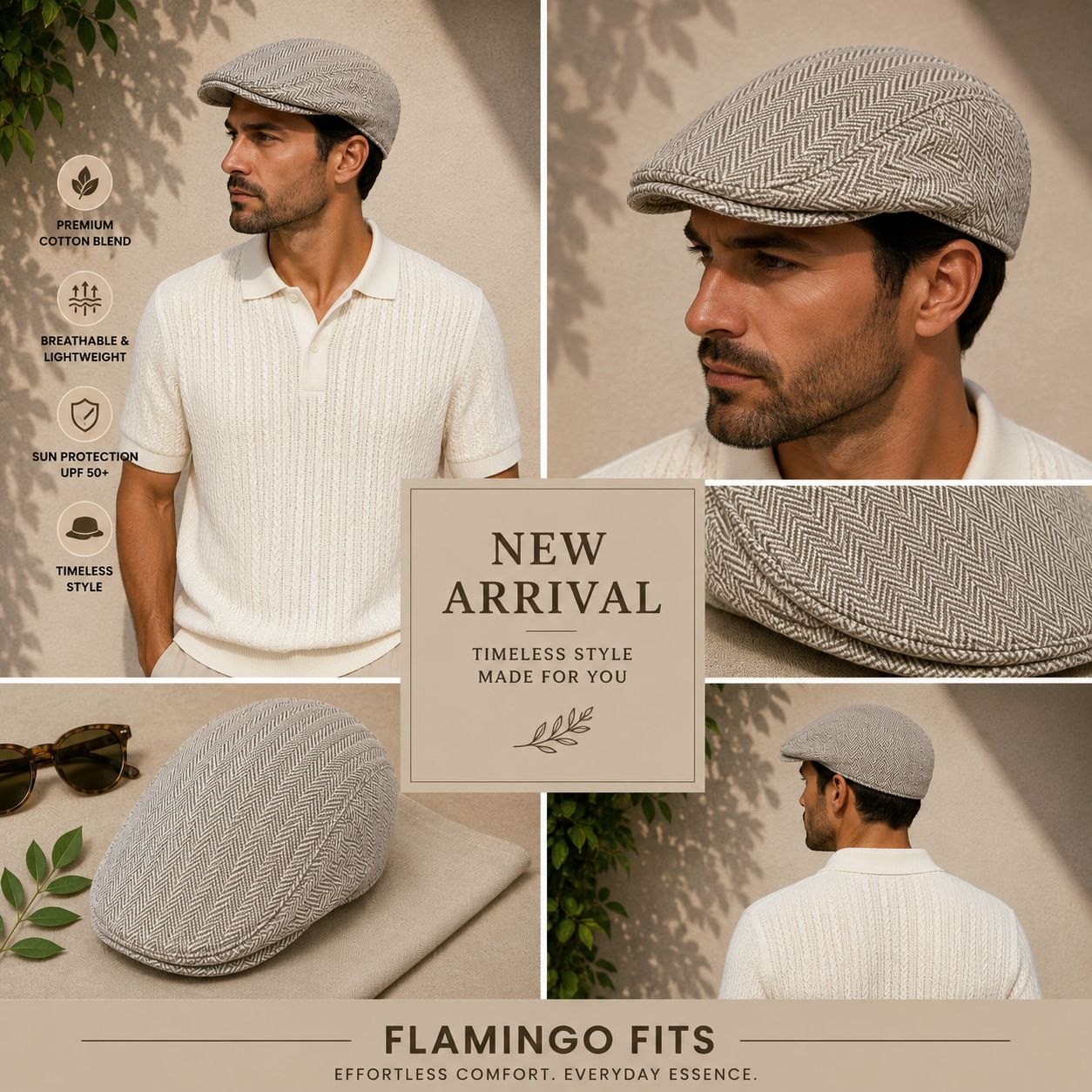 Brown herringbone flat cap in brown | Flamingo Fits