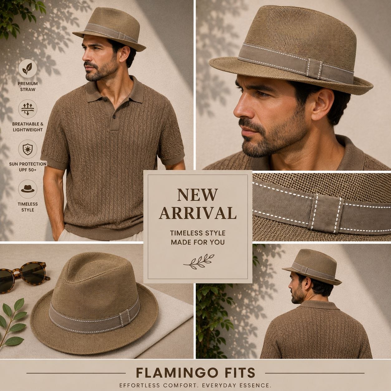Camel woven texture fedora hat in camel | Flamingo Fits