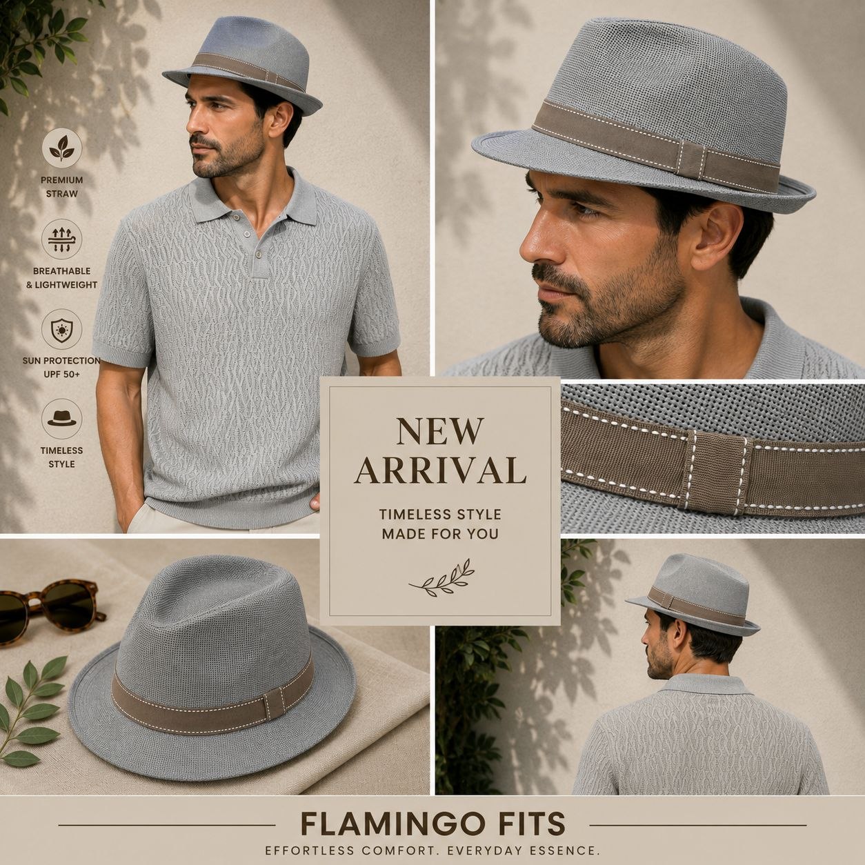 Grey woven texture fedora hat in grey | Flamingo Fits