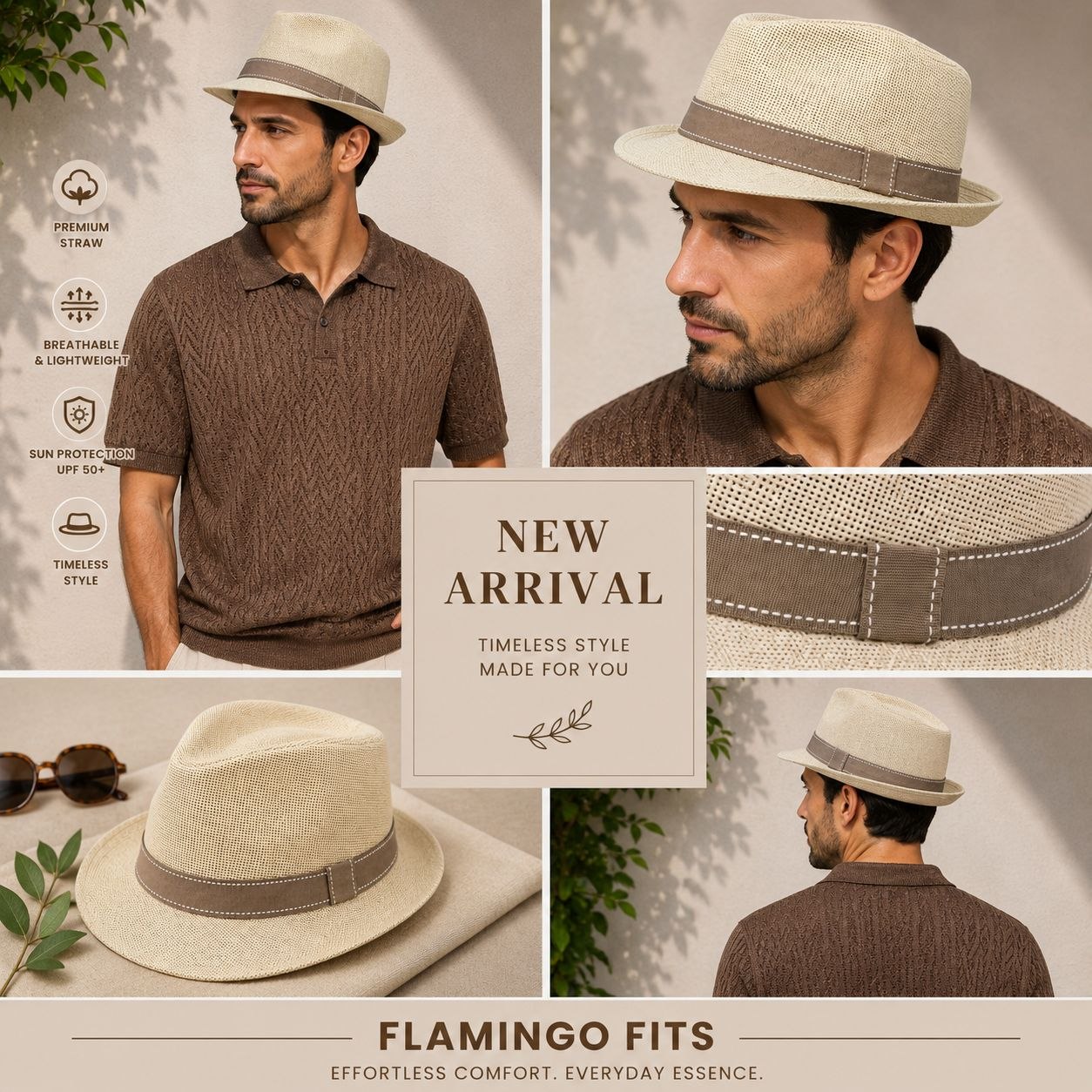 Beige woven texture fedora hat in beige | Flamingo Fits