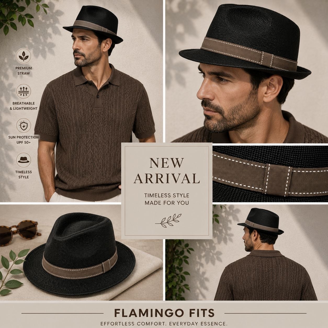 Black woven texture fedora hat in black | Flamingo Fits