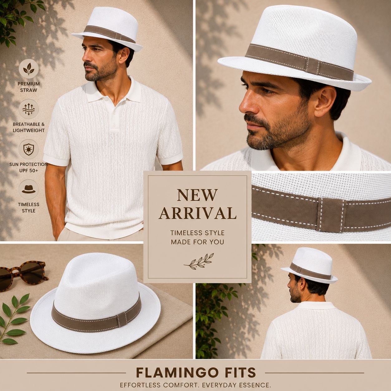 White woven texture fedora hat in white | Flamingo Fits