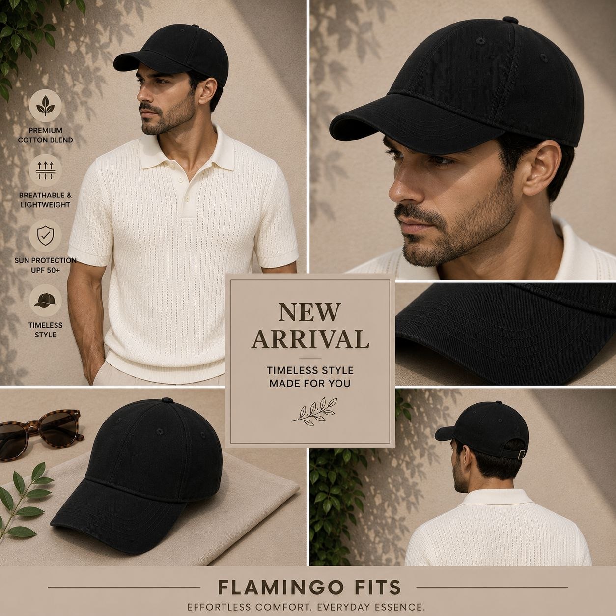 Black twill baseball cap in black | Flamingo Fits
