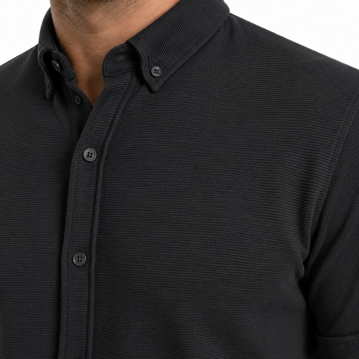 Black breathable weave polo shirt in black | Flamingo Fits